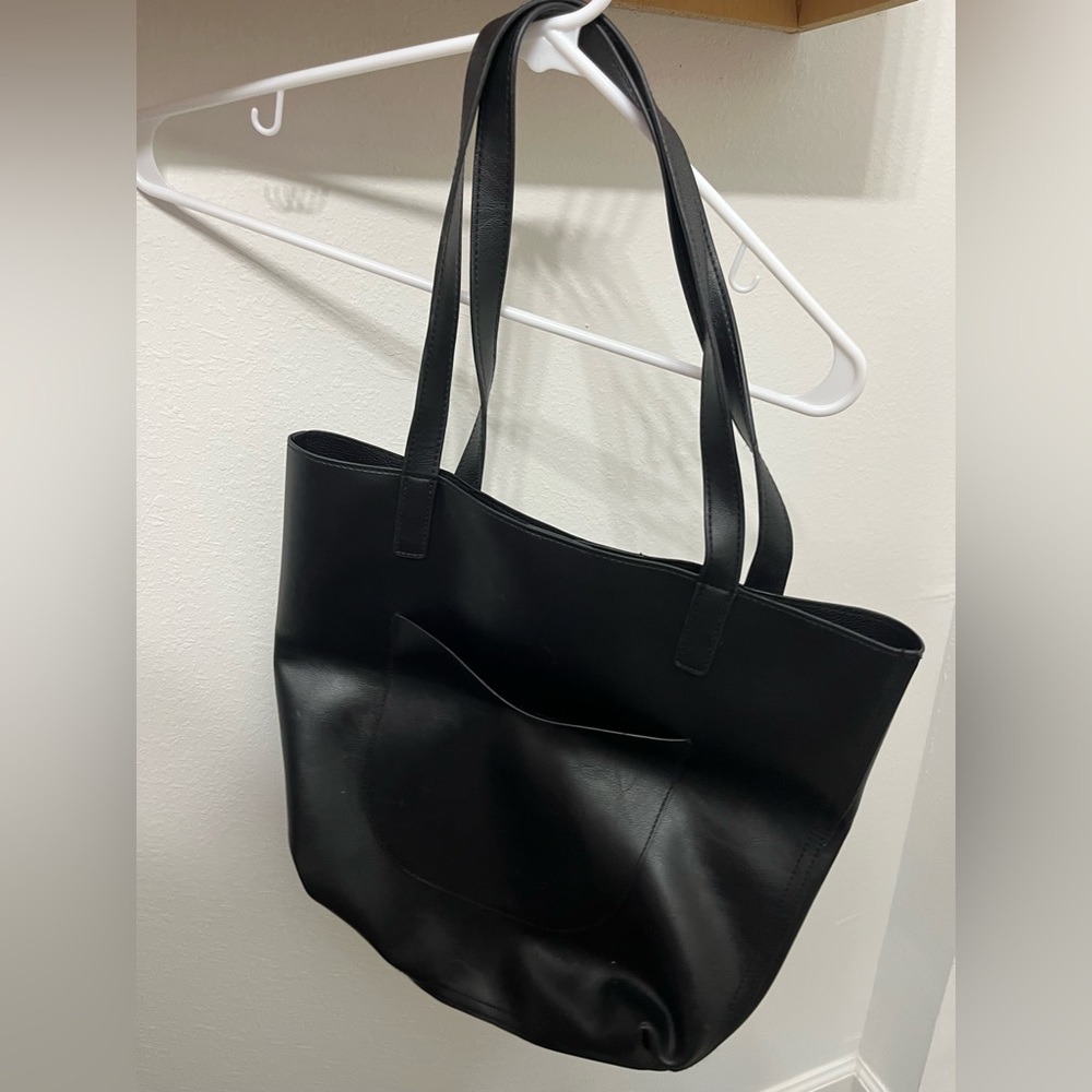Black Faux Leather Black Tote